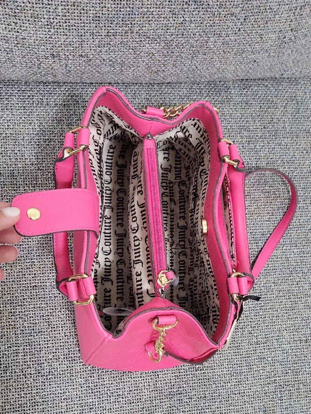 JUICY COUTURE 2pc Pull Out Pouch Satchel in Pink Flash/Duty Blush